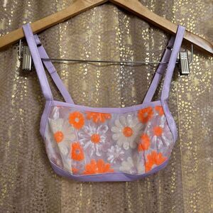 Aerie Lavender Orange Embroidered Sequin Floral Bralette Small NWOT